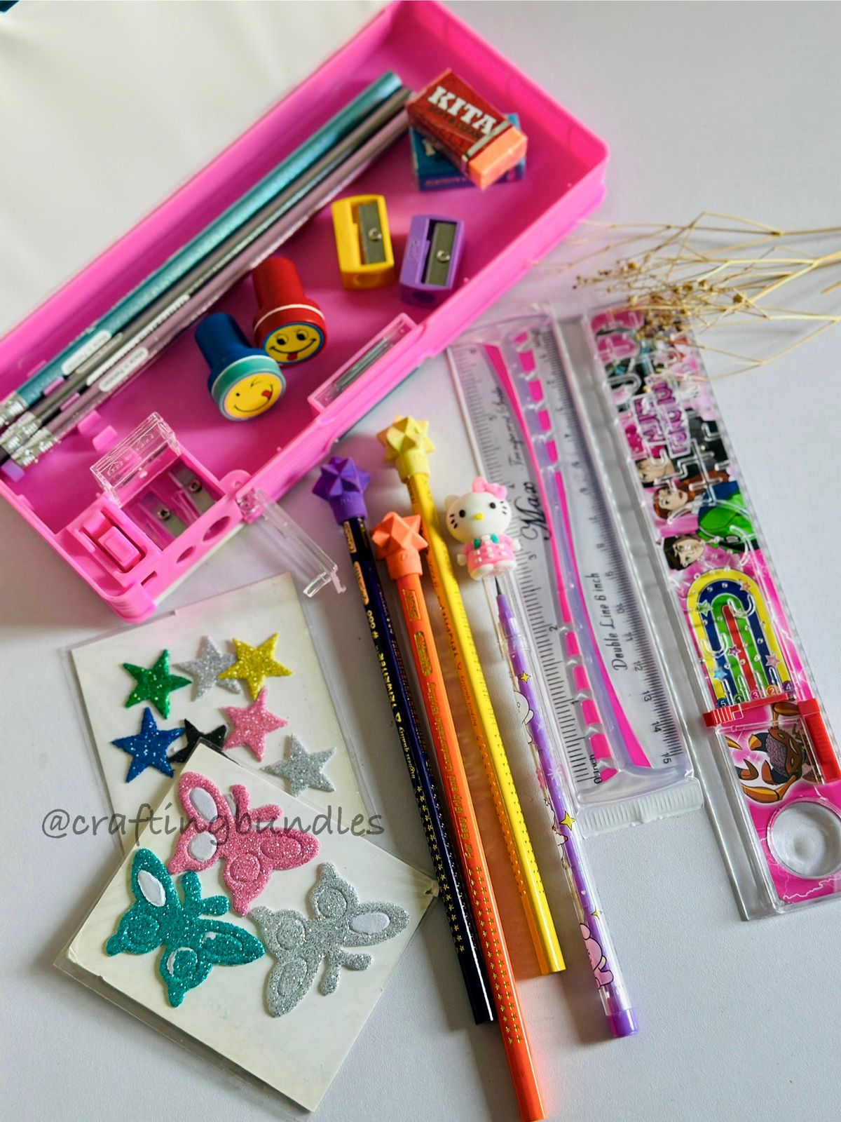Button Pencil Box With Stationery